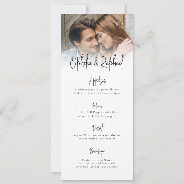 Modern Foto Script Boho Bröllopsmeny Kort (Framsida)