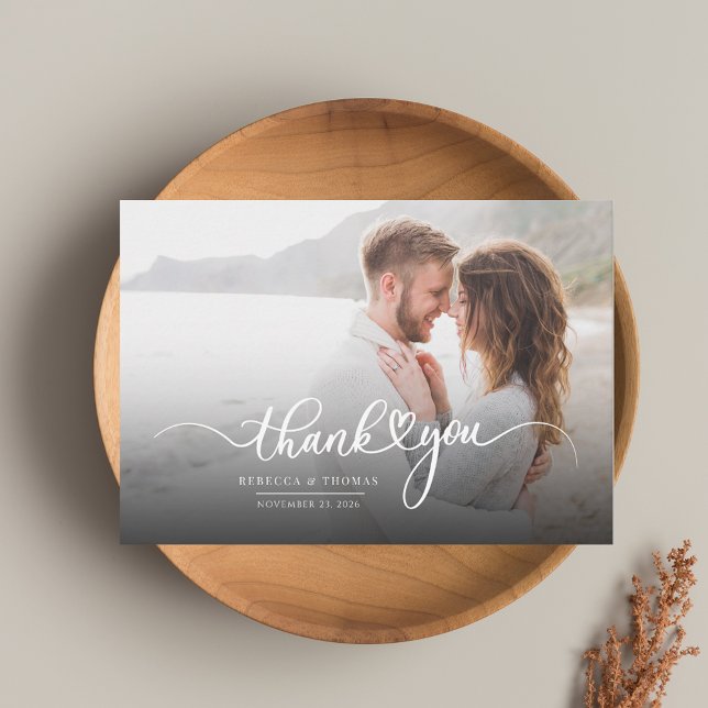 Modern Foto Script Bröllop Tack Kort (Modern Script Wedding Photo Thank You Card)