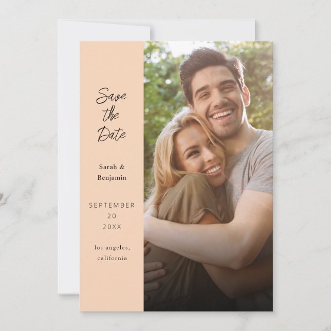 Modern Foto & Sidokort Save the Date - Persika Inbjudningar (Framsida)