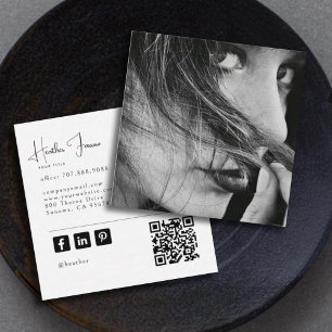 Modern Foto Skriptnamn Social QR-kod Fyrkantigt Visitkort