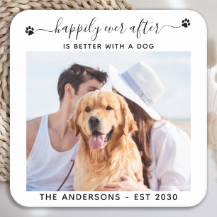 Modern foto som tur är efter Hund Pet Bröllop Underlägg Papper Kvadrat
