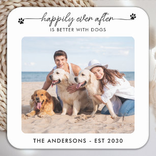 Modern foto som tur är efter Hund Pet Bröllop Underlägg Papper Kvadrat