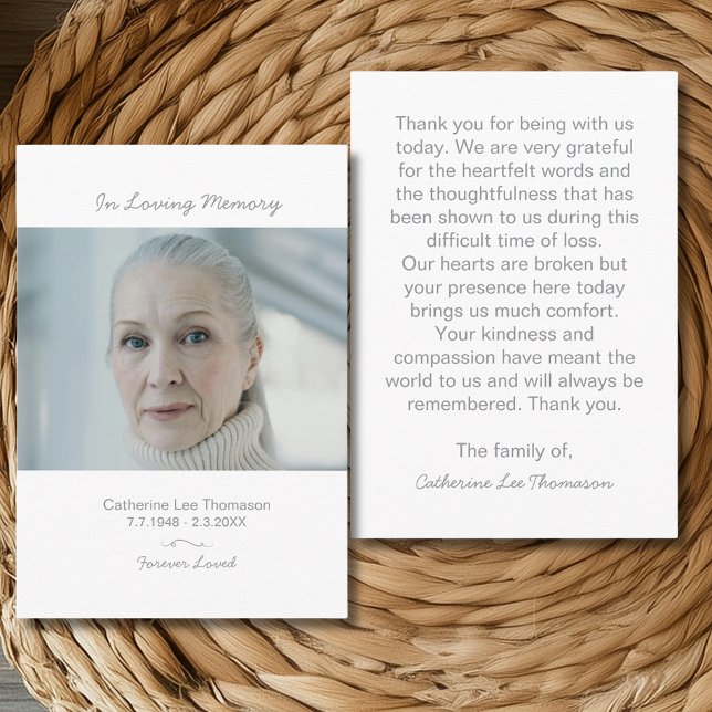 Modern Foto Sorg  Begravning Tackkort Tilläggskort (Modern Photo Bereavement Funeral Thank You Card)