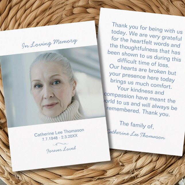 Modern Foto Sörjande  Begravning Tackkort Tilläggskort (Modern Photo Bereavement Funeral Thank You Card
)
