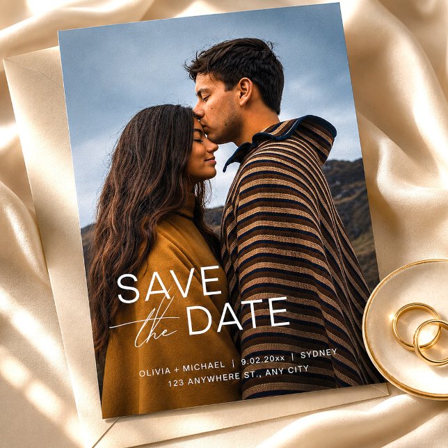 Modern Foto Spara Datum Bröllop Inbjudningar (Modern Photo Save the Date Wedding Invitation, Wedding Announcement, Digital Save the Date)