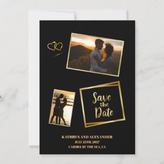 Modern Foto Spara Datum Svart Och Guld Lyx Datumet
