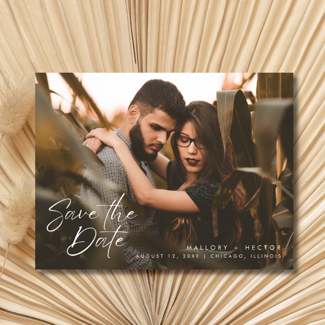 Modern Foto Stilig Bröllopsinbjudan Save the Date Meddelande Vykort (Modern Photo Stylish Wedding Save the Date)