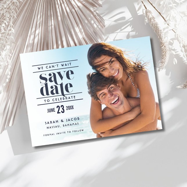 Modern Foto Strand Bröllop Spara Datum Datumet (Modern Photo Beach Wedding Save the Date)