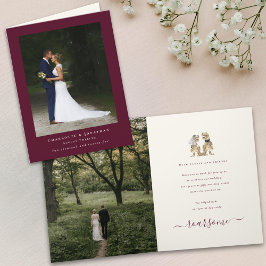 Modern Foto Tacksamhet Dinosaurie Bröllop Burgunde Tack Kort