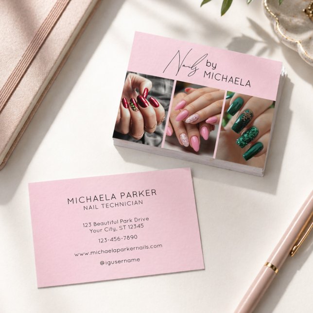 Modern Foto Typografi Nagelkonstnär Rosa  Visitkort (Skapare uppladdad)