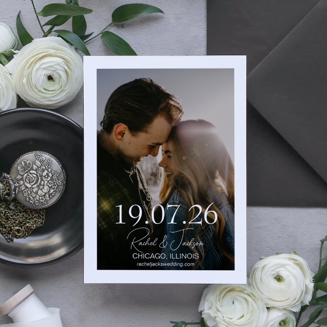 Modern Foto Typografi Överlappande Bröllop  Spara Datumet (Skapare uppladdad)