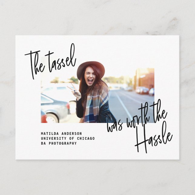 Modern fotoannonsering i student + party inbjudan vykort (Framsida)