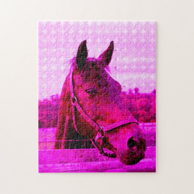 Modern fotoart med rosa häst Hennes söta kul Pussel (Vertikal)
