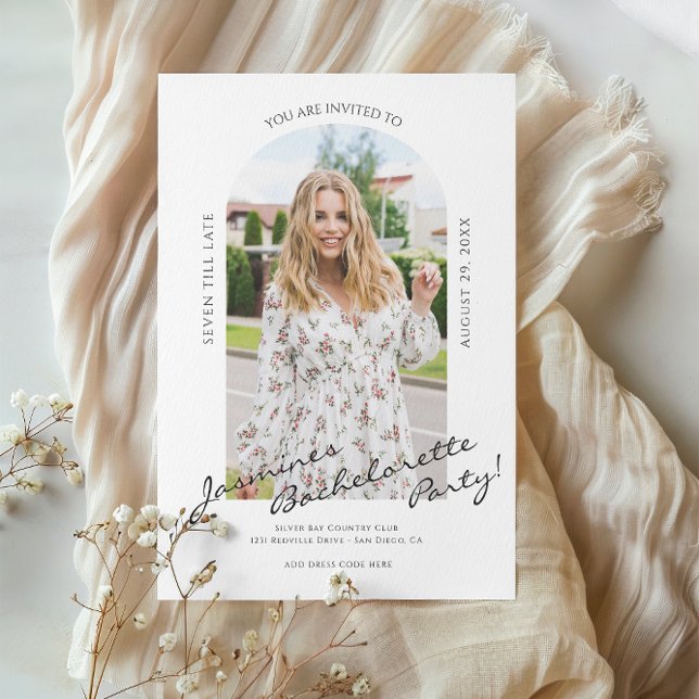 Modern fotobachelorette-inbjudan till skript inbjudningar (modern fun bachelorette party invitation tie the knot in style )