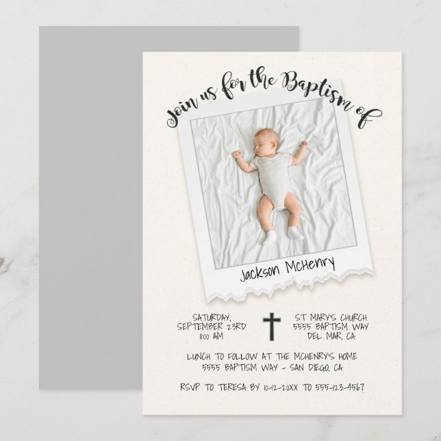 Modern fotobaptisminbjudan för ögonblicksbild inbjudningar (Fram/baksida)