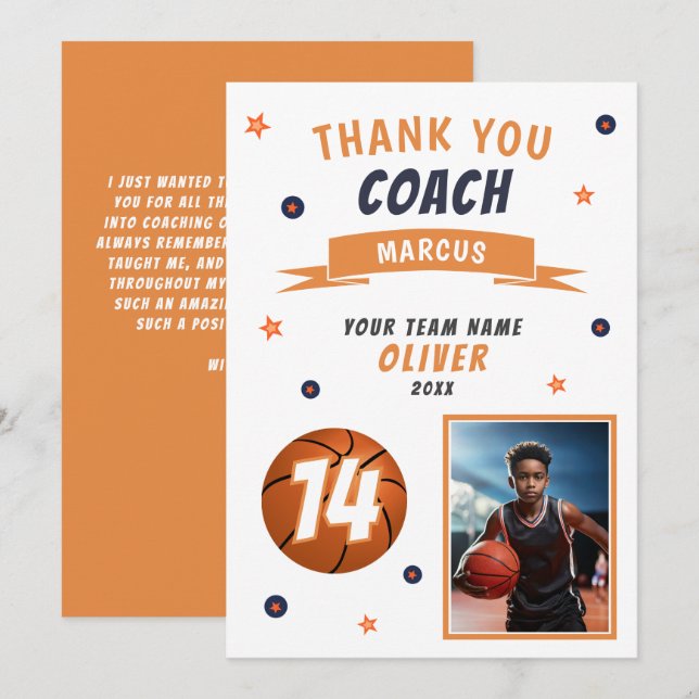 Modern Fotobasketboll Tack Coach-kort Kort (Fram/baksida)
