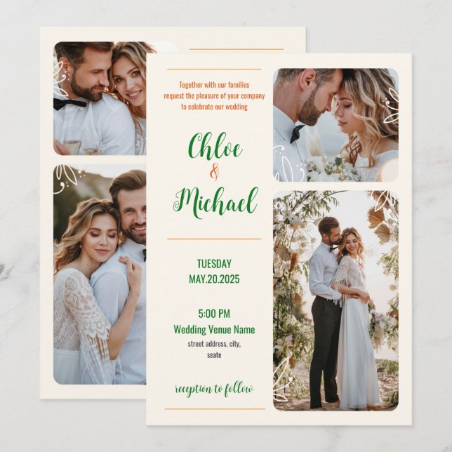 Modern fotobröllop-inbjudan med QR-kod Inbjudningar (Fram/baksida)