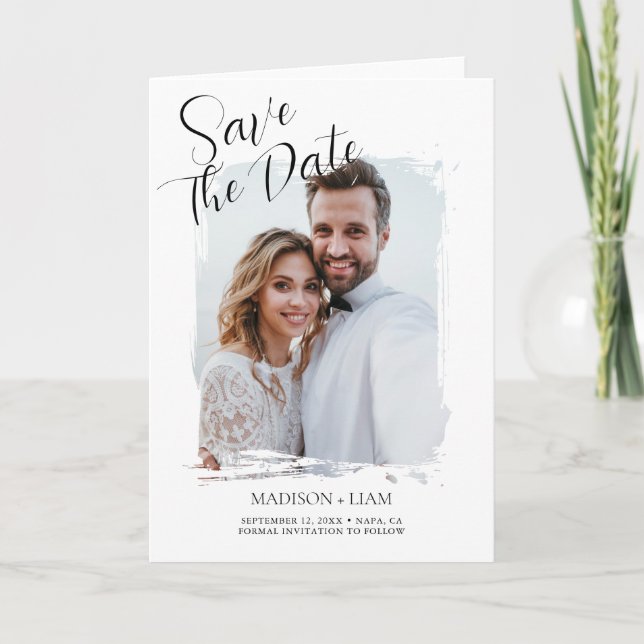 Modern Fotobrylloppskort Save the Date Helgkort (Framsida)