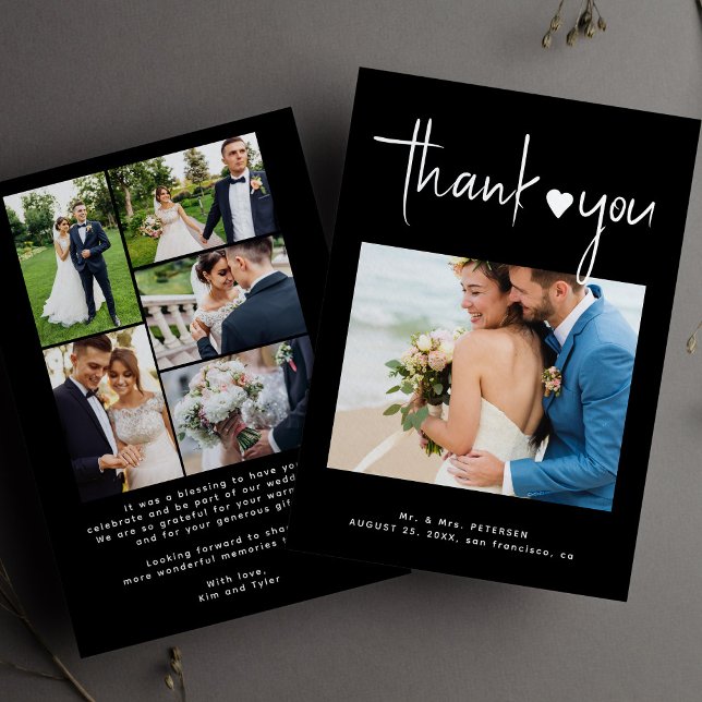 Modern fotocollage Black bröllop Tack Kort (Skapare uppladdad)