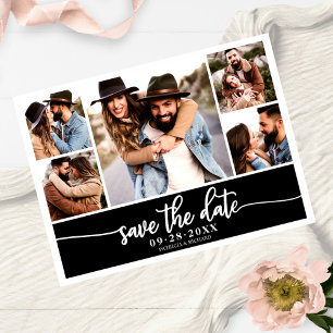 Modern Fotocollage Bröllop Save The Date Vykort