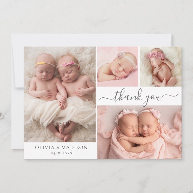 Modern Fotocollage Tvillingflickor Baby Tack Kort (Framsida)