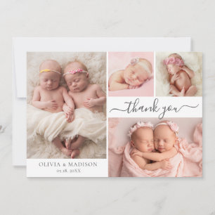 Modern Fotocollage Tvillingflickor Baby Tack Kort