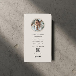 Modern fotodesign och QR-kod Beige Social Media De Visitkort