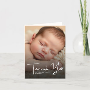 Modern fotodobaptism med vitt skript Baby Tack Kort