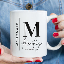 Modern fotofamilj med svart personlig i Monogram Kaffemugg