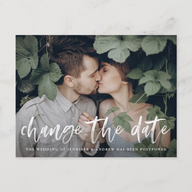 Modern fotofil för överstruket skript Ändra datum Meddelande Vykort (Framsida)