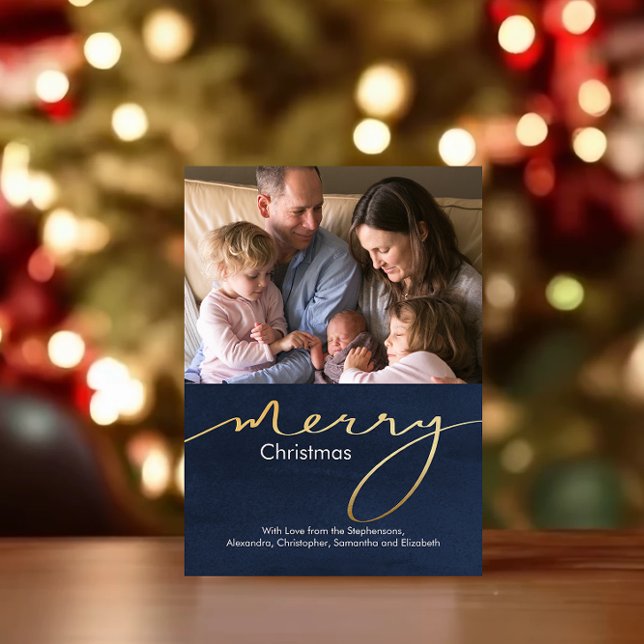 Modern fotofil med enkelt God jul i Guld-skript Julkort (modern gold script photo christmas card)