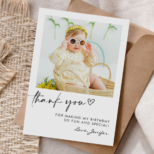 Modern fotofödelsedag tack kort