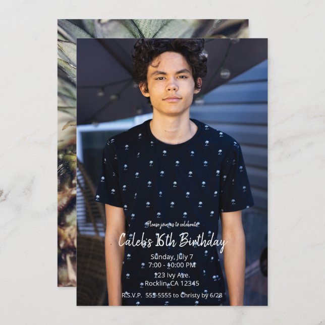 Modern fotoFödelsedagsfest för tropisk ananas Inbjudningar (Fram/baksida)