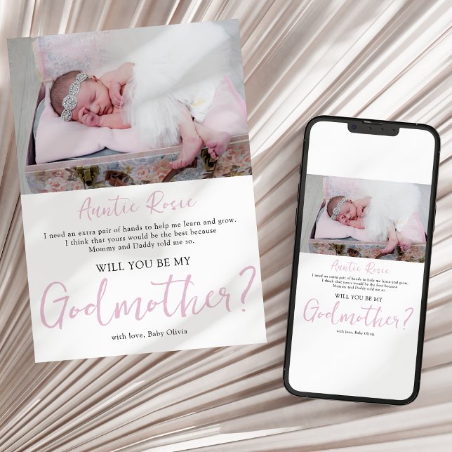 Modern Fotoförslag till Gudmor Invitation Inbjudningar (Skapare uppladdad)