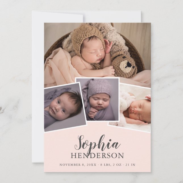 Modern fotofoto  Rosa Birth Meddelande (Framsida)