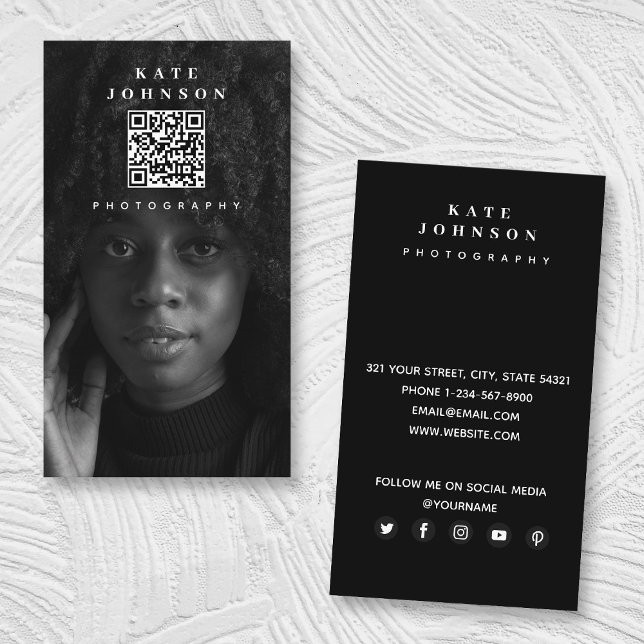 Modern fotofotofotoskrivare QR-kod Social-media Visitkort (Skapare uppladdad)