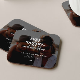 Modern fotofri dryck bröllop spara datum underlägg papper kvadrat