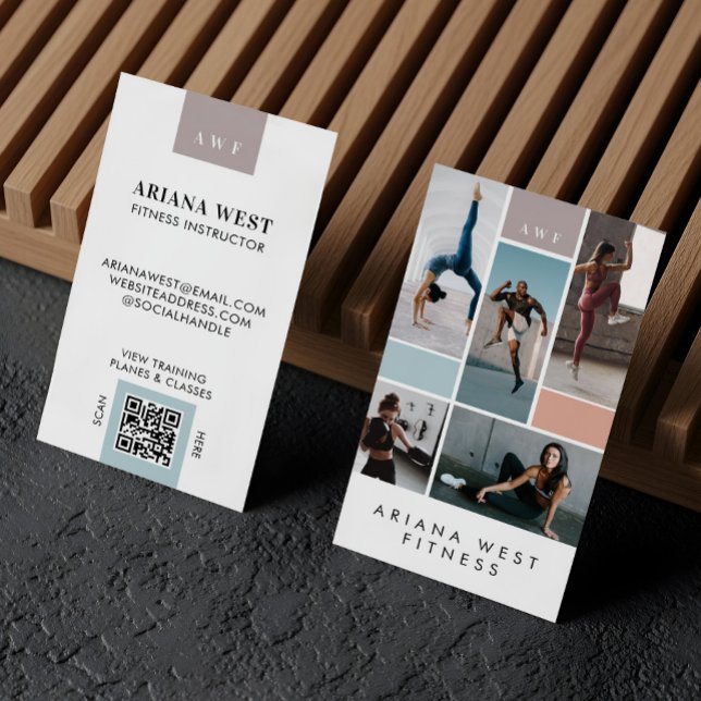 Modern Fotogalleri Personlig Tränare Fitnesscoach Visitkort (Modern Four Photo Collage Personal Trainer Fitness Business Card)