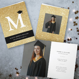 Modern fotograd från Guld Glitter Monogram Alphabe Inbjudan