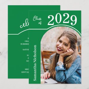 Modern fotograduering i grönt inbjudningar