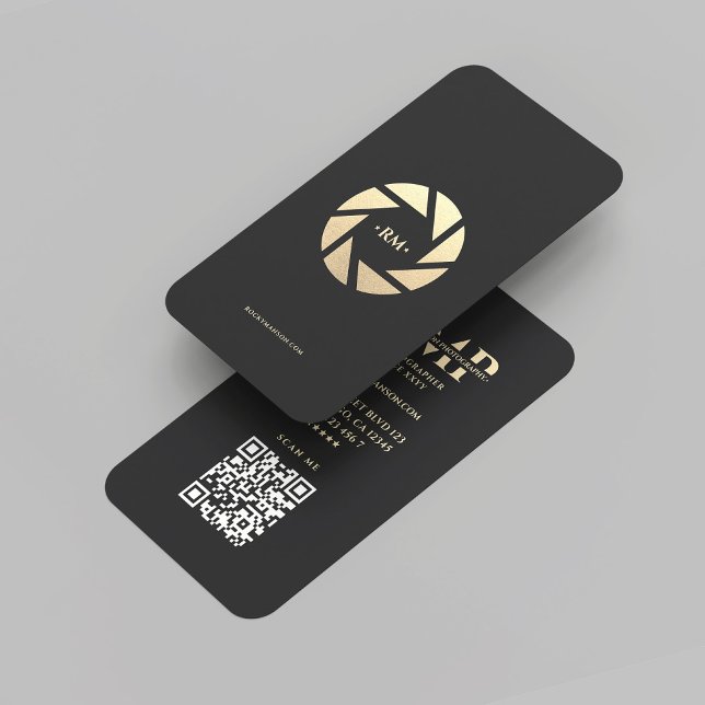 Modern fotograf Black Guld Lens Fotography Visitkort (Modern Photographer Black Gold Lens Photography Business Card
)