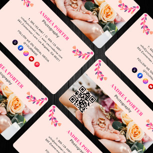 Modern Fotograf Feminina Blommotiv QR-kod Visitkort