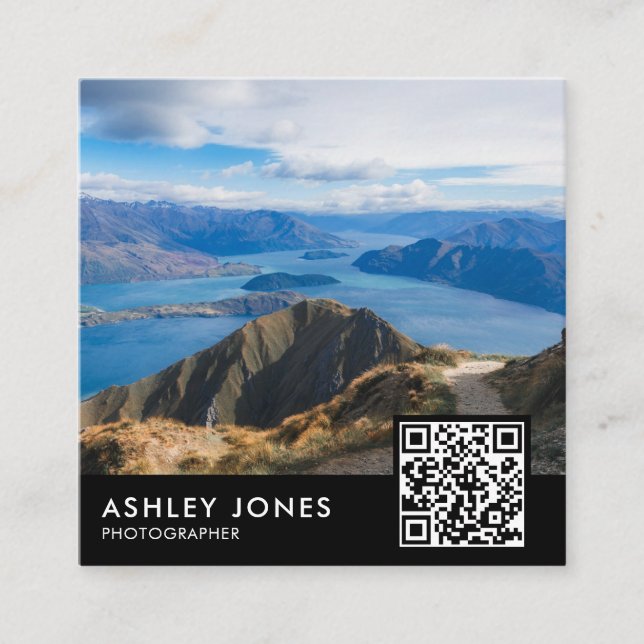 Modern fotograf-fotot QR-kodfoto Fyrkantigt Visitkort (Framsida)