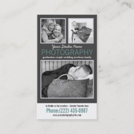 Modern fotograf med 3 exempelfoton visitkort