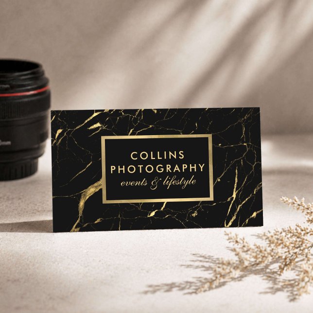 Modern Fotograf Svart Guld Marmor Visitkort (Skapare uppladdad)