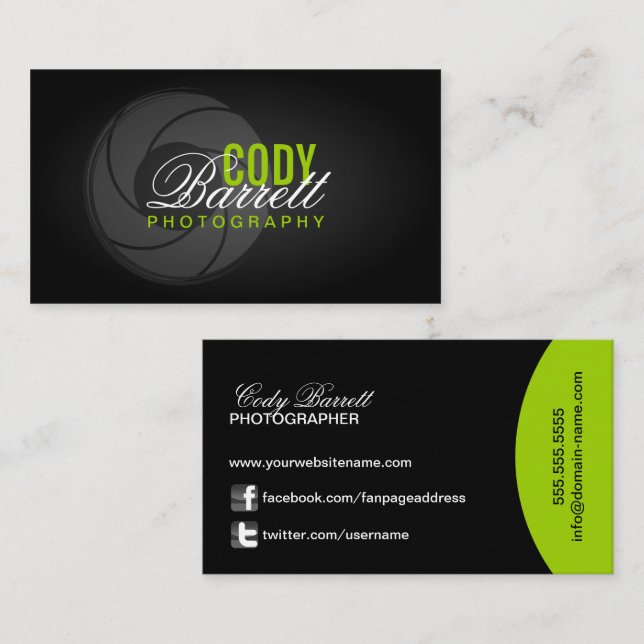 Modern fotograf visitkort (Fram/baksida)