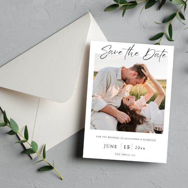 Modern Fotografera Rädda Datum Kort | Elegant Bröl (Elegent Minimalist Photo Save The Date)