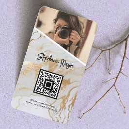 Modern fotografi av vit marble Guld, QR-kod Visitkort