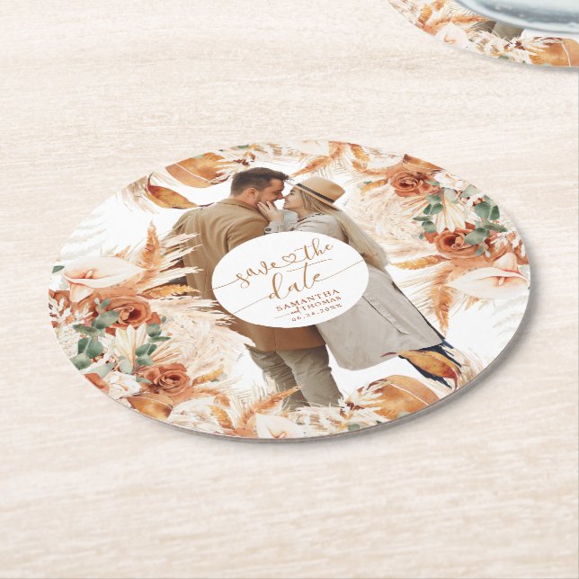 Modern fotohandskriven skrift Spara datum Underlägg Papper Rund (Vinklad)