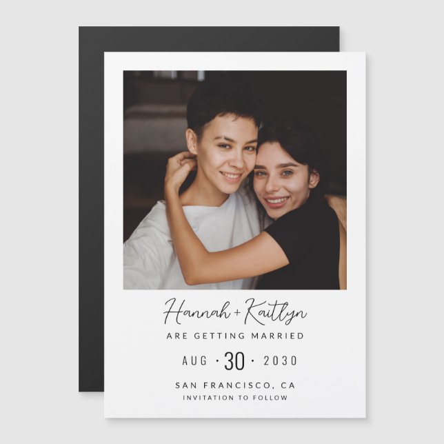 Modern fotohbt-hbt Magnetic Save Date Card Magnetisk Inbjudningskort (Fram/baksida)